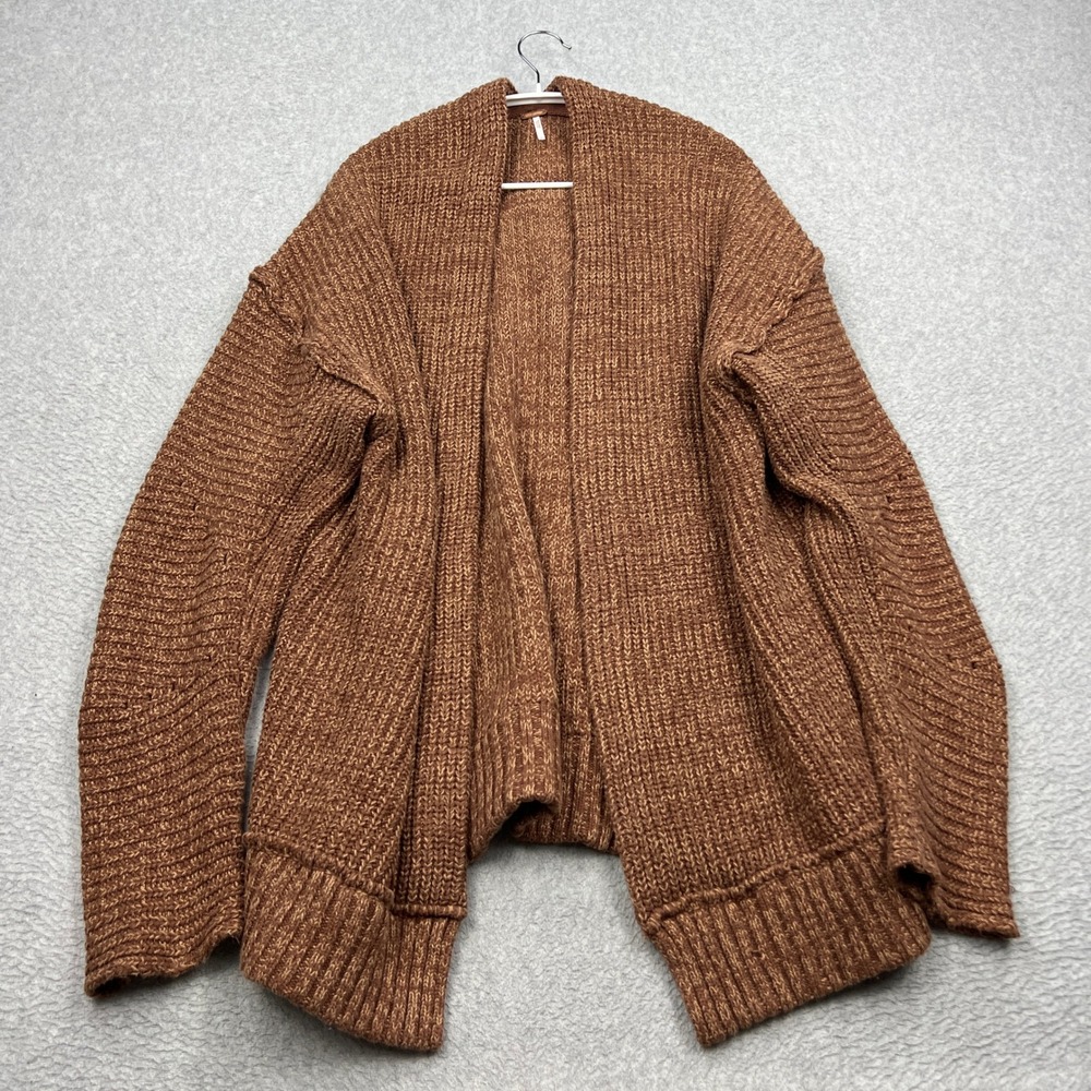 Free People High Hopes Cardigan Womens Medium Brown Chunky Knit Open Oversized